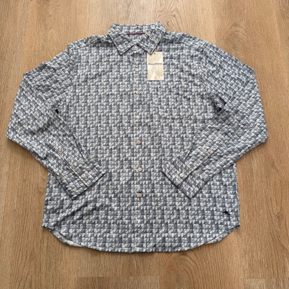 Tommy Bahama San Lucio Tiles Away Shirt Mens M Blue Geometric Long Sleeve NWT - Picture 2 of 9